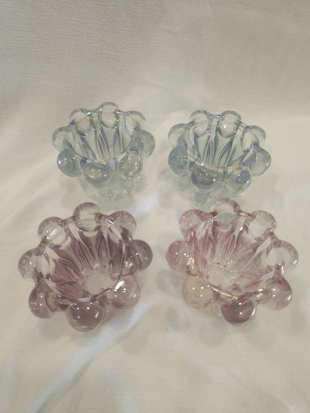 Vintage 1960s Reims France Beaded Bubble Glass Candle Holders Pairs Multi Color